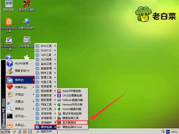 老白菜win2003PE显示器测试教程